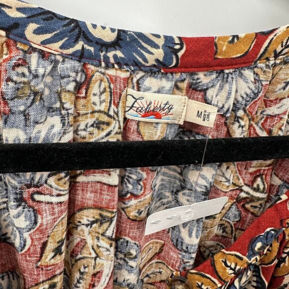 FAHERTY NWT Carmel Linen Blend Tie Waist Red Floral Button Down Midi Dress // M - Picture 8 of 16
